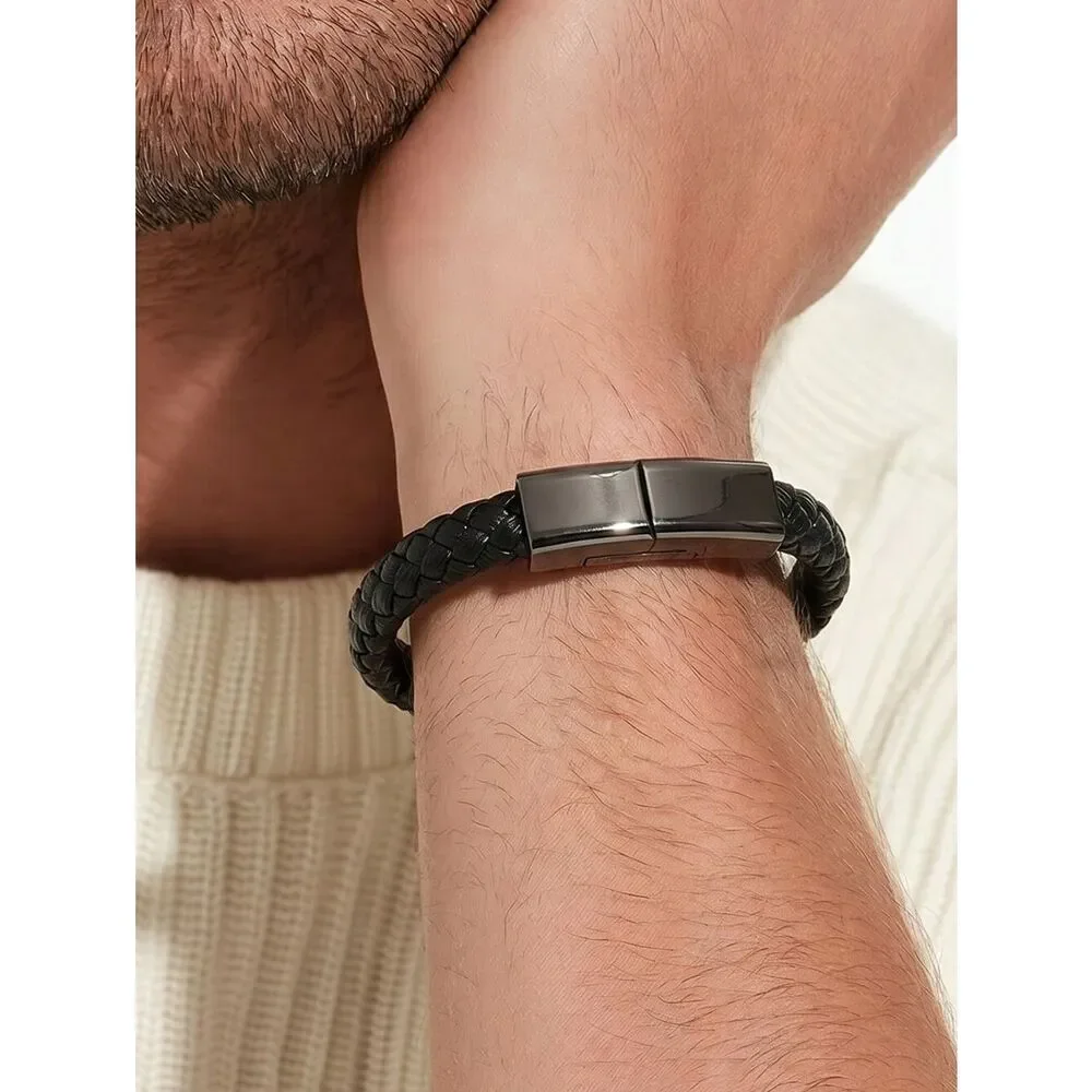 Black Braided USB-C Charging Cable Bracelet Techwear Travel EDC Wristband Gift